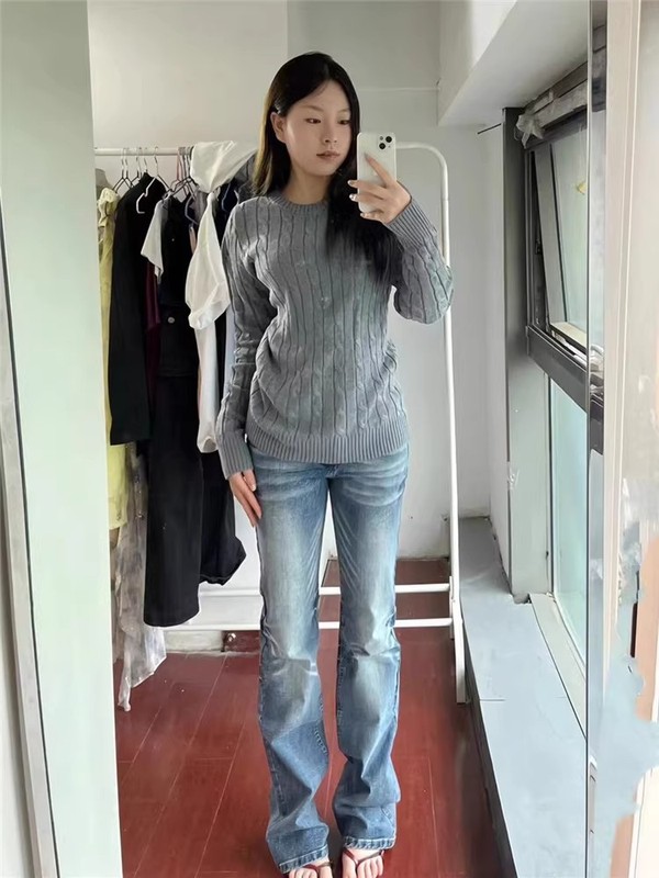 复古微喇低腰牛仔裤女春秋新款紧身显瘦美式vibe风直筒裤子|undefined