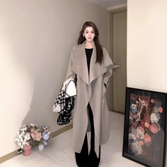 2025秋冬新款双面手缝羊绒大衣女大翻领洋气时尚中长款羊毛呢外套