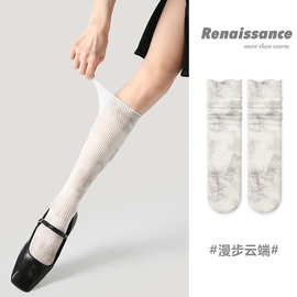 Renaissance春夏季竖条网眼小腿袜ins透气防蚊中筒袜薄款透气女袜