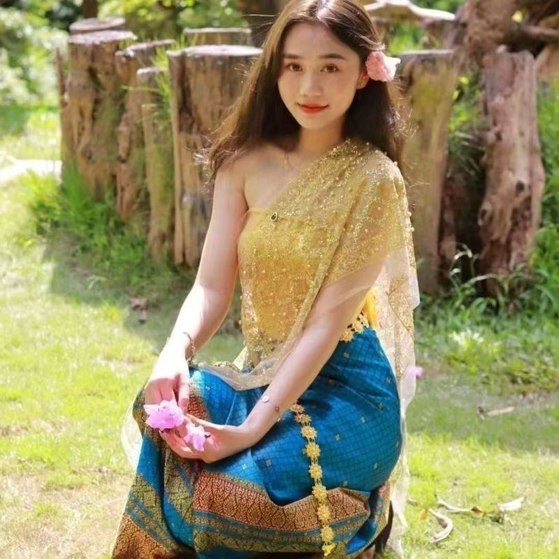 西双版納ダイ族スカートスーツダイ服ネット有名人旅行ダンス衣装大人タイ風ウェア3点セット|undefined