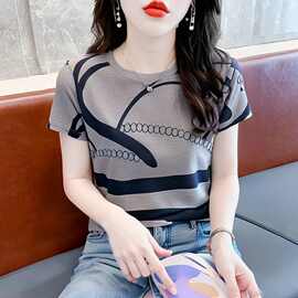 夏季女装短袖潮牌短袖灰色体恤衫2026新款T恤正肩减龄百搭上衣服