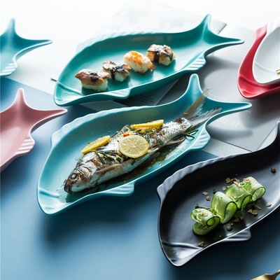 北歐色釉陶瓷盤 家用魚盤菜盤創意西餐盤子陶瓷餐盤logo餐具批發