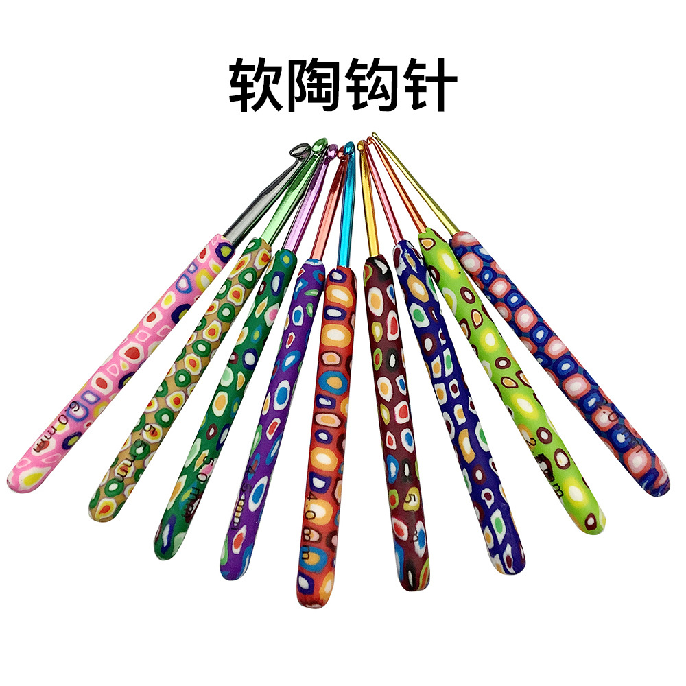 Nuevos productos transfronterizos de cerámica blanda DIY mano de barro de cerámica de color manija ganchillo 9 bolsas OPP agujas de cerámica blanda Amazon