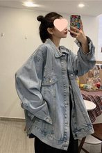 大码港风bf百搭夹克牛仔外套女200斤胖MM春春季韩版宽松休闲上衣