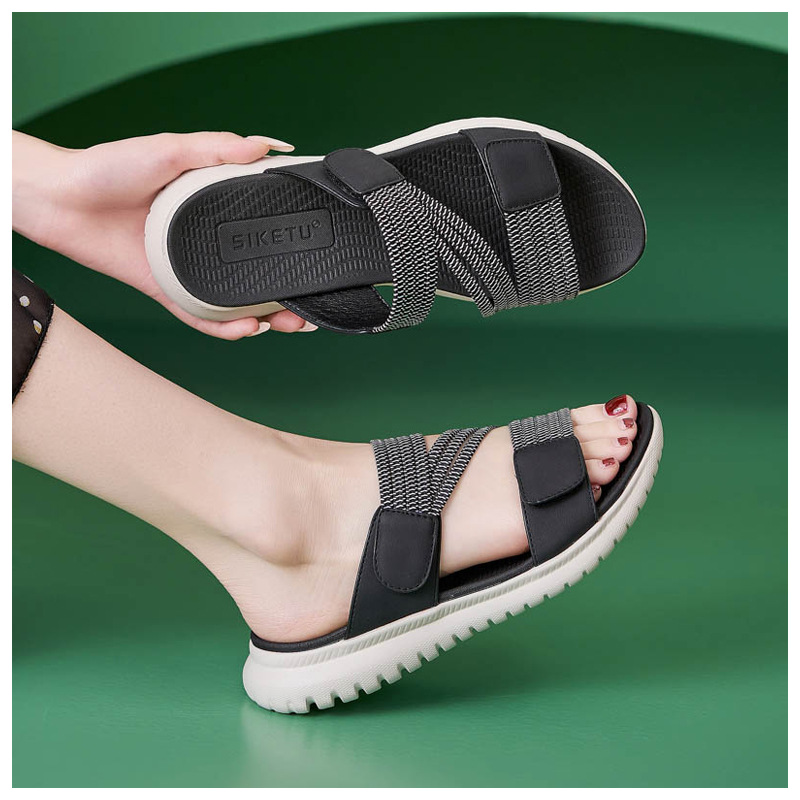 Dép sandal nữ xỏ ngón đế bệt thể thao co giãn cỡ lớn — Màu đen, Màu xanh lam, Màu mơ chi tiết 14