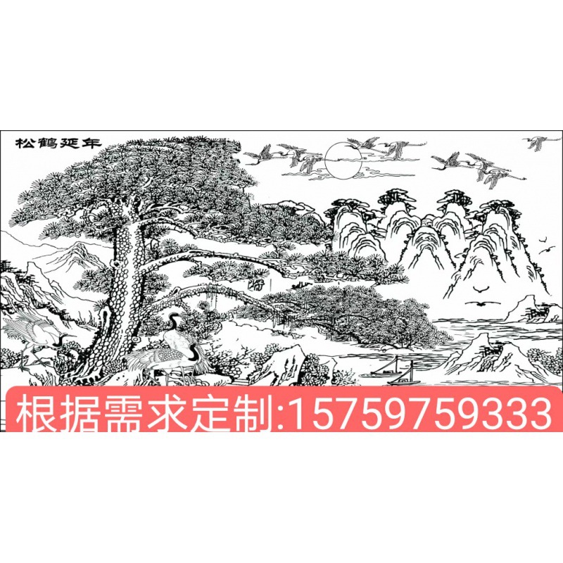 石材浮雕白描图灰度图设计 石雕cad雕刻画图方案图案深化施工图