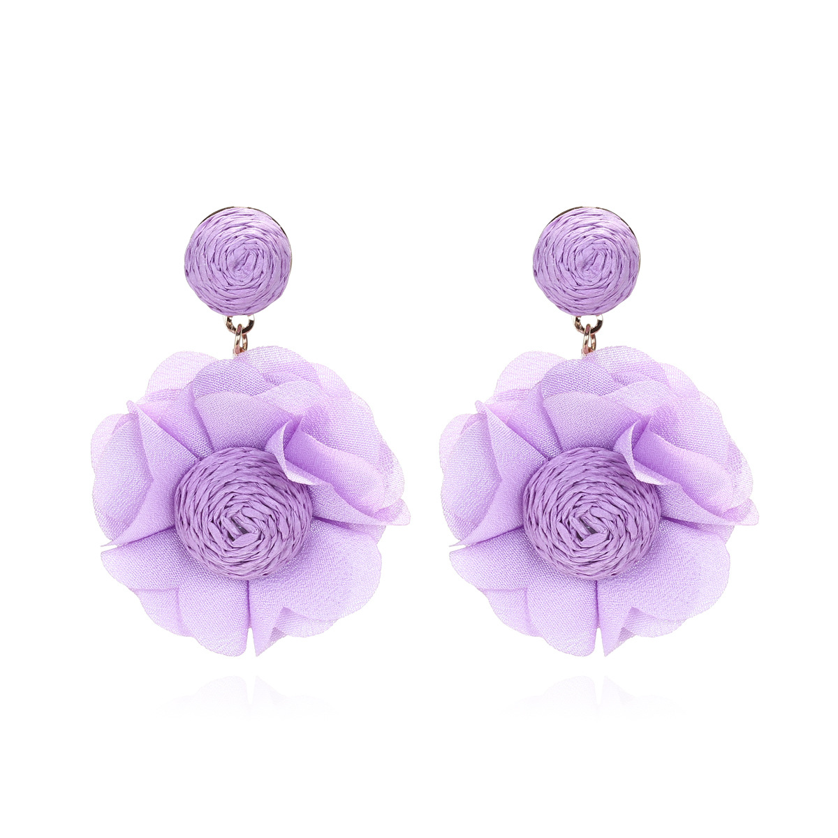 Elegant Sweet Flower Cloth Raffia Women's Drop Earrings 1 Pair display picture 3