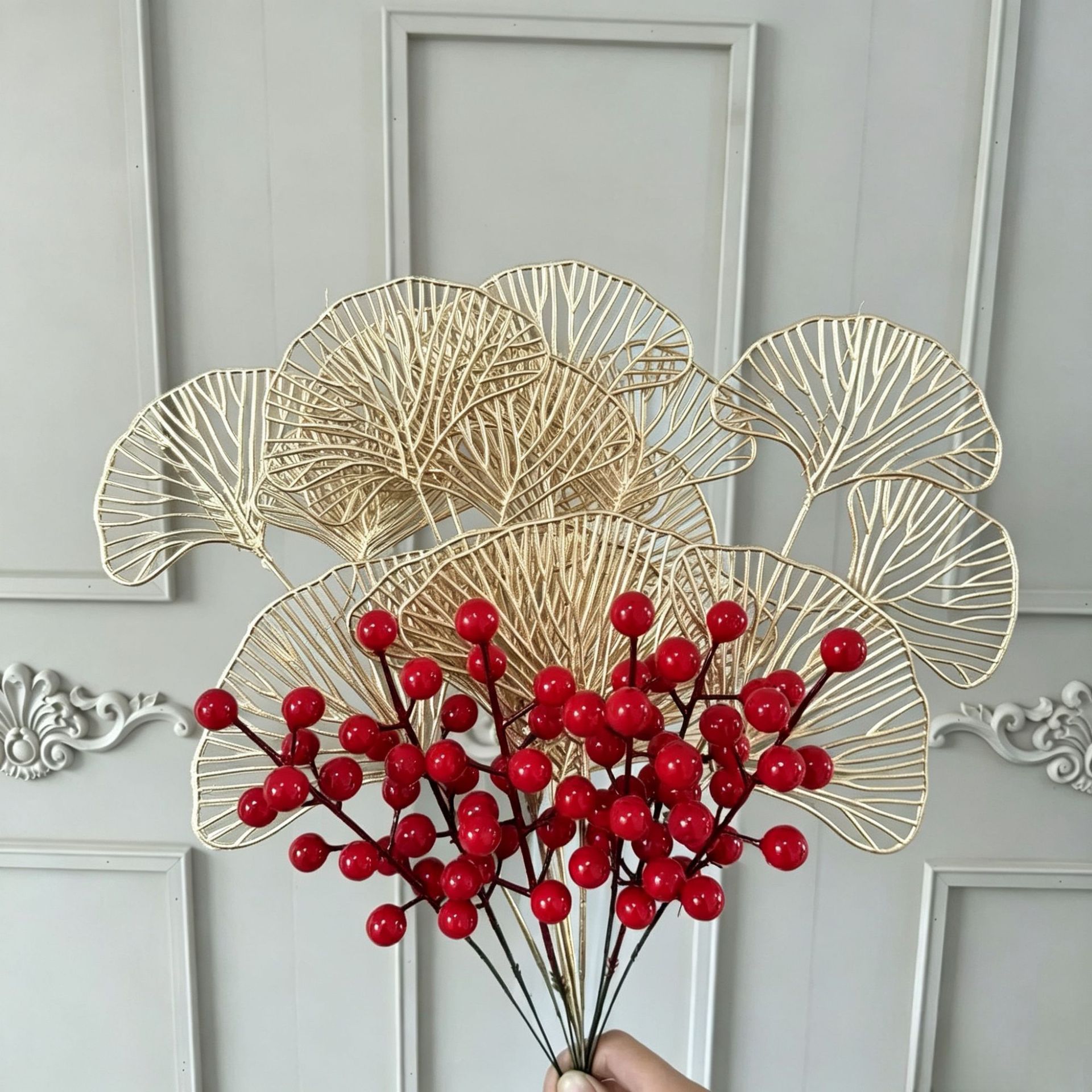 批发单支金叶子尤加利银杏叶新年仿真花福桶材料diy插花过年假花