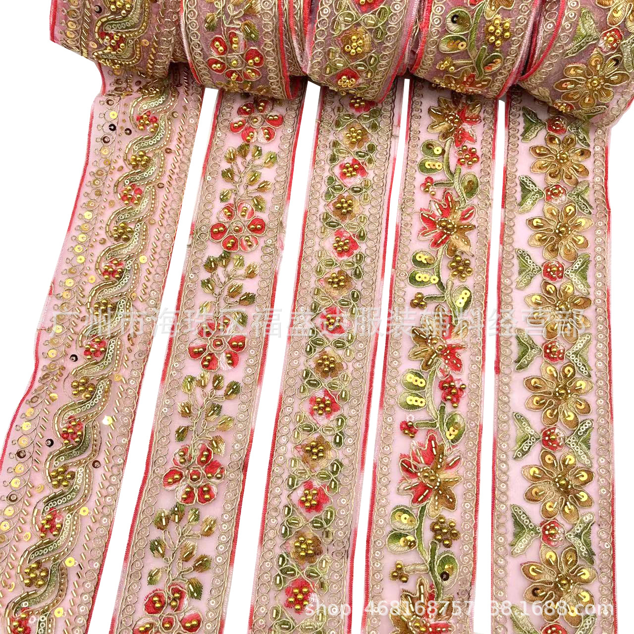 新款珠子珠管亮片股绳刺绣条码花边 时尚服饰辅料 织带提花批发