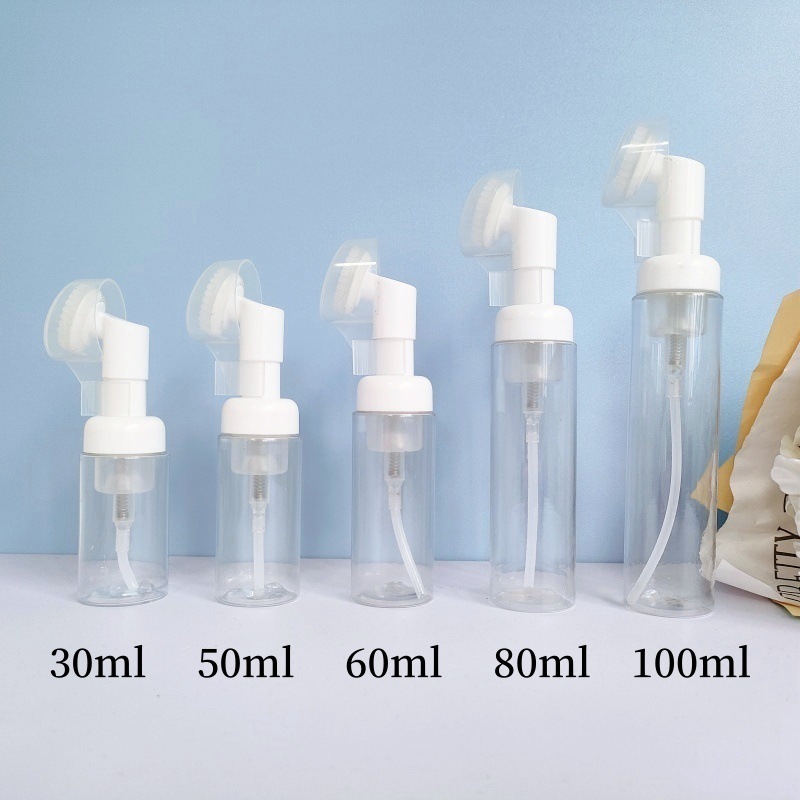 30 dientes PET mousse transparente botella 30ml100ml limpiador facial espuma botella champú espuma botella de pie en stock