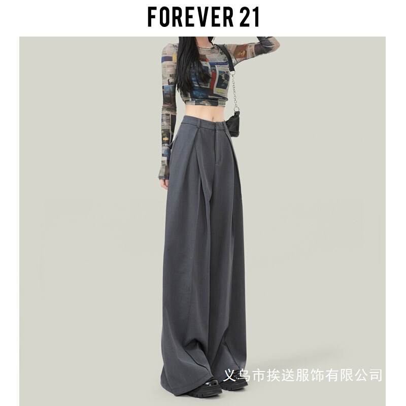 Forever 21 Gray Women's Suit Pants Summer Drapey Slim Straight Pants Petite High-Waisted Wide-Leg Casual Wholesale Forever 21 Gray Women's Suit Pants Summer Drapey Slim Straight Pants Petite High-Waisted Wide-Leg Casual Wholesale