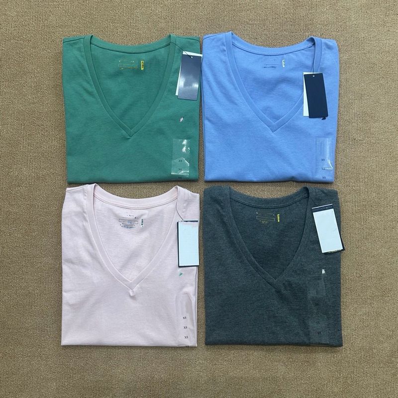 High-Quality Export Version / Scannable / Pony Embroidery V-Neck Short-Sleeve Zhao Lusi Style New Summer Women's T-Shirt Top