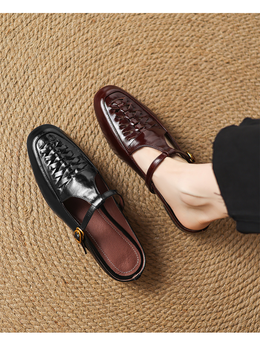 Dép sandal nữ quai chữ V đế bệt mũi trùm phong cách thời trang — màu nâu chi tiết 1