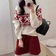 毛衣女秋冬2025新款韩国chic甜美蝴蝶结提花撞色百搭内搭毛针织衫
