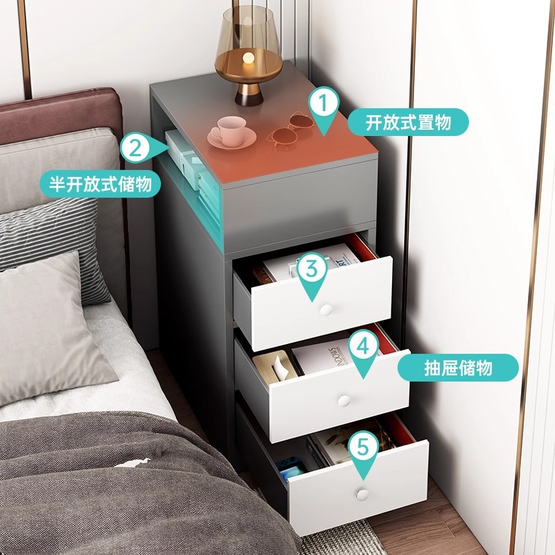 armario de cabecera de dormitorio simple armario de almacenamiento integrado minimizado pequeño gabinete de almacenamiento de hendidura pequeño estante de cabecera de cama ultra estrecho