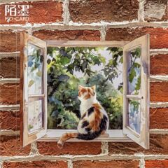陌墨PET白墨贴纸包 窗边的我们系列 原创造景贴纸手账拼贴4款