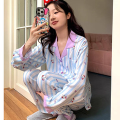 云朵棉韩版睡衣女春秋夏季长袖长裤套装卡通小新翻领薄款家居服女