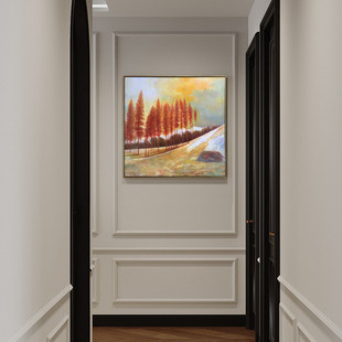 Original Neoclassical Hand-Painted Landscape Oil Painting Red Maple Forest Autumn Melody Path Entrance Hallway Living Room Painting Hanging Painting