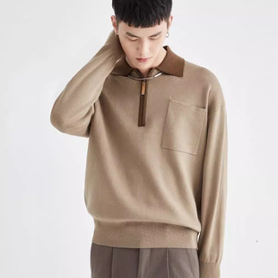 American light luxury sweater sweater for men in autumn and winter, lapel half zipper casual long-sleeved top, bottoming shirt, men's jacket