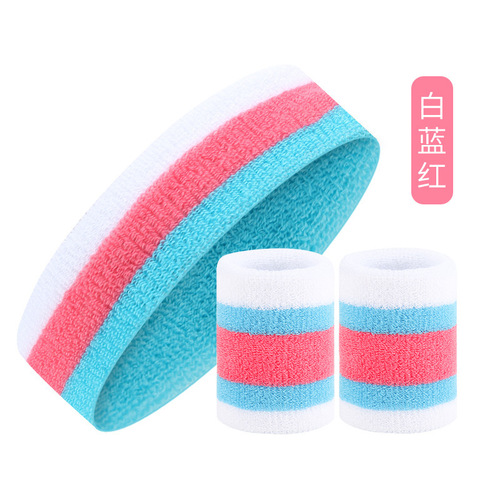Wholesale Fashion Colorful Towel Headband Wristband Set Yoga Hairband Wristband Basketball Fitness Sweat Absorbent Sports Hairband