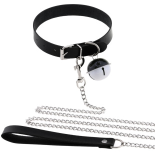 European and American Personality Punk Harajuku Leather Traction Rope Collar Necklace Colorful Two-color Bell Pendant Traction Chain Collar
