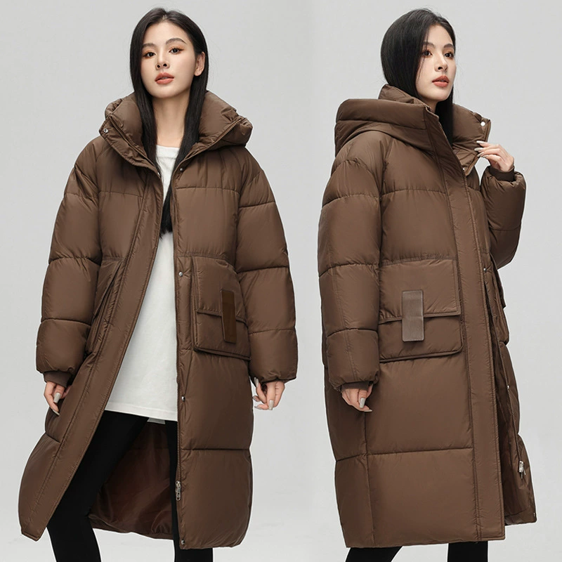 Long down jacket with down, winter hoody, oversize