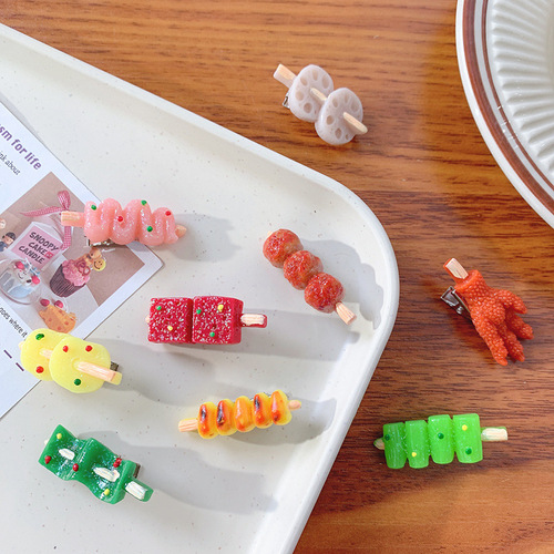 Funny and interesting skewers hot pot hairpin barbecue cute girl heart duckbill clip simulation food broken hairpin hairpin