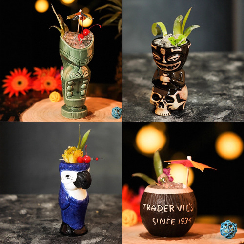 Tiki Bar Personalized Hawaiian Cocktail Mug Creative Ceramic Cup Tiki Zombie Skull Cup Internet Famous