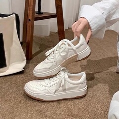 真皮复古小白鞋女2025新款百搭褶皱厚底增高休闲运动鞋软底板鞋女