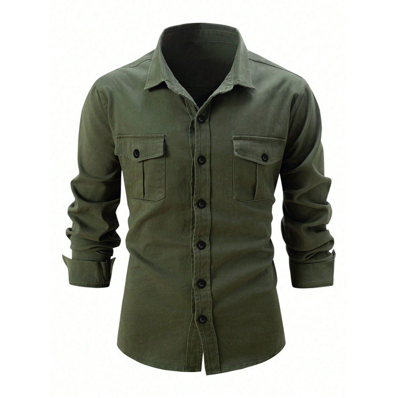 Cross-Border Foreign Trade Men's Washed Elastic Casual Fashion Business Men's Long-Sleeved Shirt Spring and Autumn New European Size Shirt
