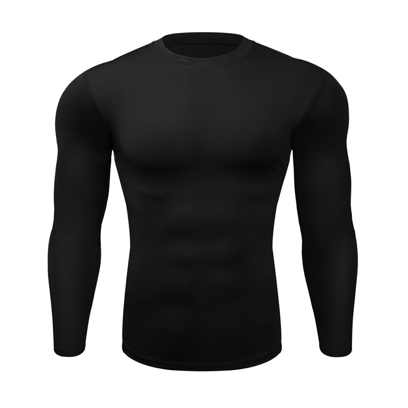 Maglia a compressione termica foderata in pile da uomo per palestra, corsa, basket e allenamento all'aperto, strato di base per allenamento a maniche lunghe per inverno e autunno_voghion.com