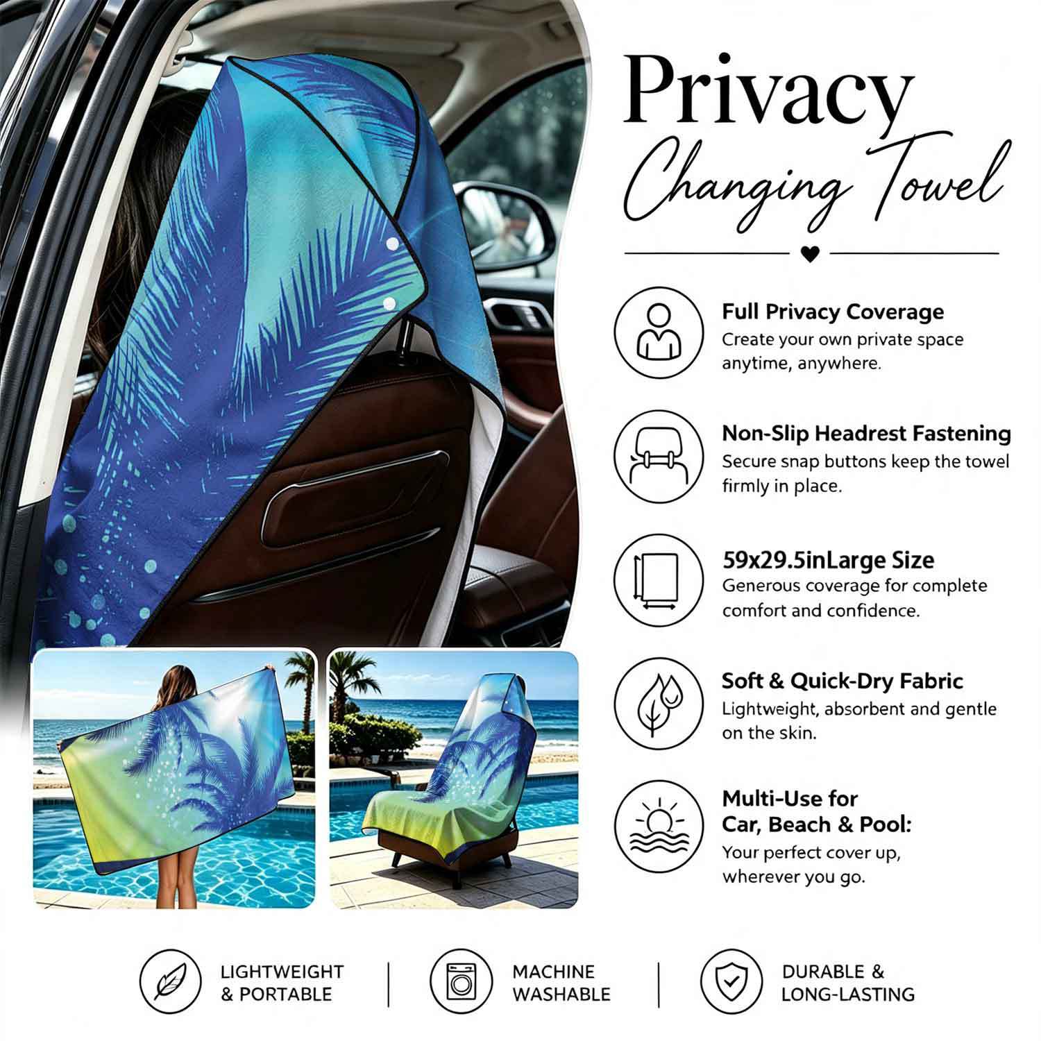 Printed bath towel and car seat cover 2-in-1, ultra-fine fiber outdoor beach and car dual-use universal seat cushion