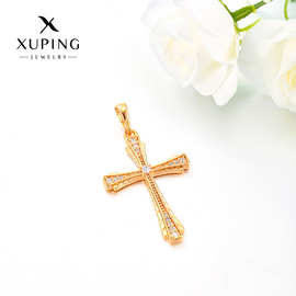 旭平 欧美跨境铜合金镀18k色人工宝石个性复古风十字项链吊坠女
