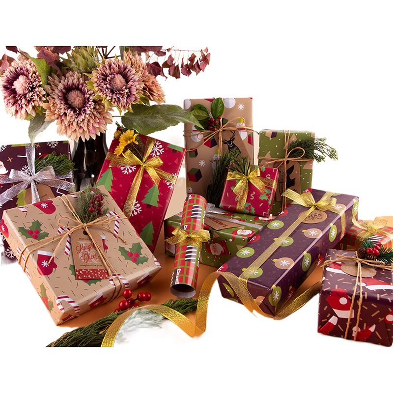 Papel de regalo navideño superventas transfronterizo, papel de regalo para San Valentín y cumpleaños, papel de fondo para pared, papel para cubiertas de libros al por mayor.