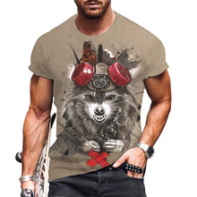 2023新款图案小浣熊印花跨境T恤时尚街头潮流运动款3DT恤男士短袖