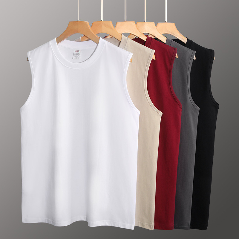 Heavyweight 230g Pure Cotton Sleeveless Tank Top T-Shirt Base Layer Men's Japanese Casual Running Sports T-Shirt Moisture-Wicking
