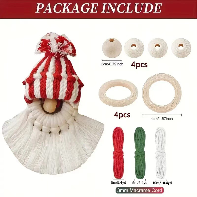 亚马逊圣诞节手工棉绳编织钥匙扣小挂件书包挂饰圣诞树饰品