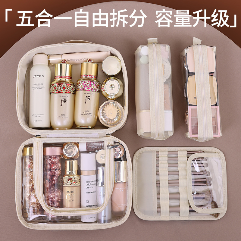 Cinco en uno portátil multifuncional pu bolsa de maquillaje al por mayor mujer portátil de gran capacidad alta sensación de maquillaje caja un lote
