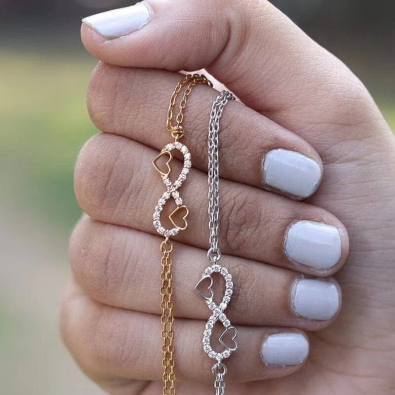 Cross-Border Hot Selling S925 Sterling Silver Double-Layer Chain Infinite Heart Bracelet Women's Simple Fashion Ins European and American Style Bracelet Cross-Border Hot Selling S925 Sterling Silver Double-Layer Chain Infinite Heart Bracelet Women's Simple Fashion Ins European and American Style Bracelet