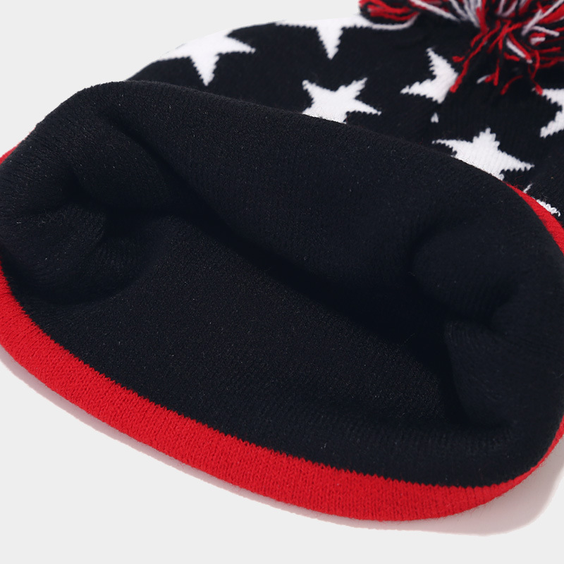 Knitted Beanie Hat With Five Pointed Star Stripe Pattern_voghion.com