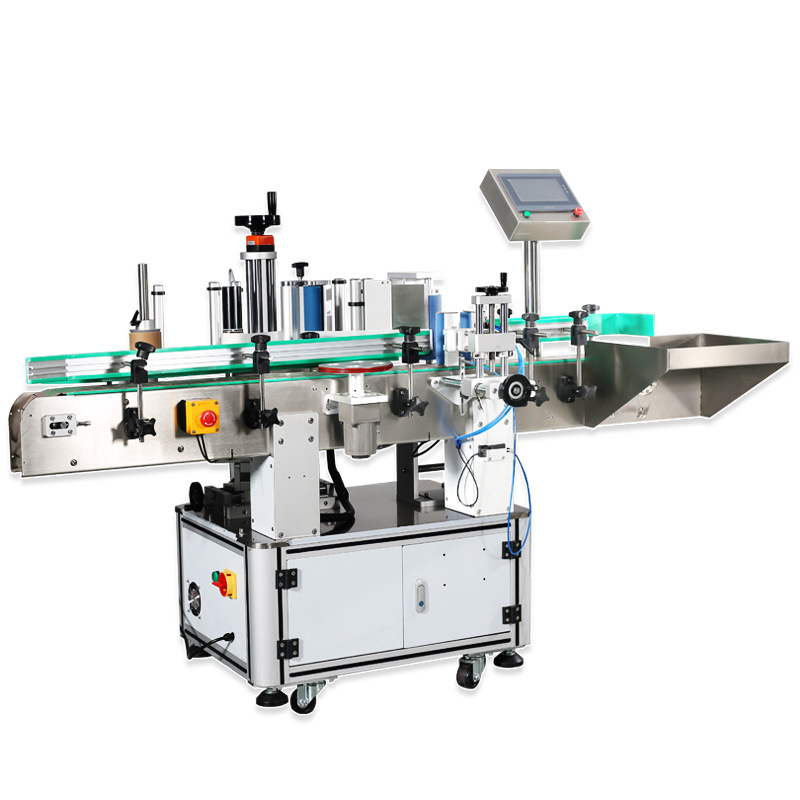 Automatic round bottle positioning labeling machine Fenjiu Maotai wine taper red wine big belly pe essential oil plastic bottle label paste