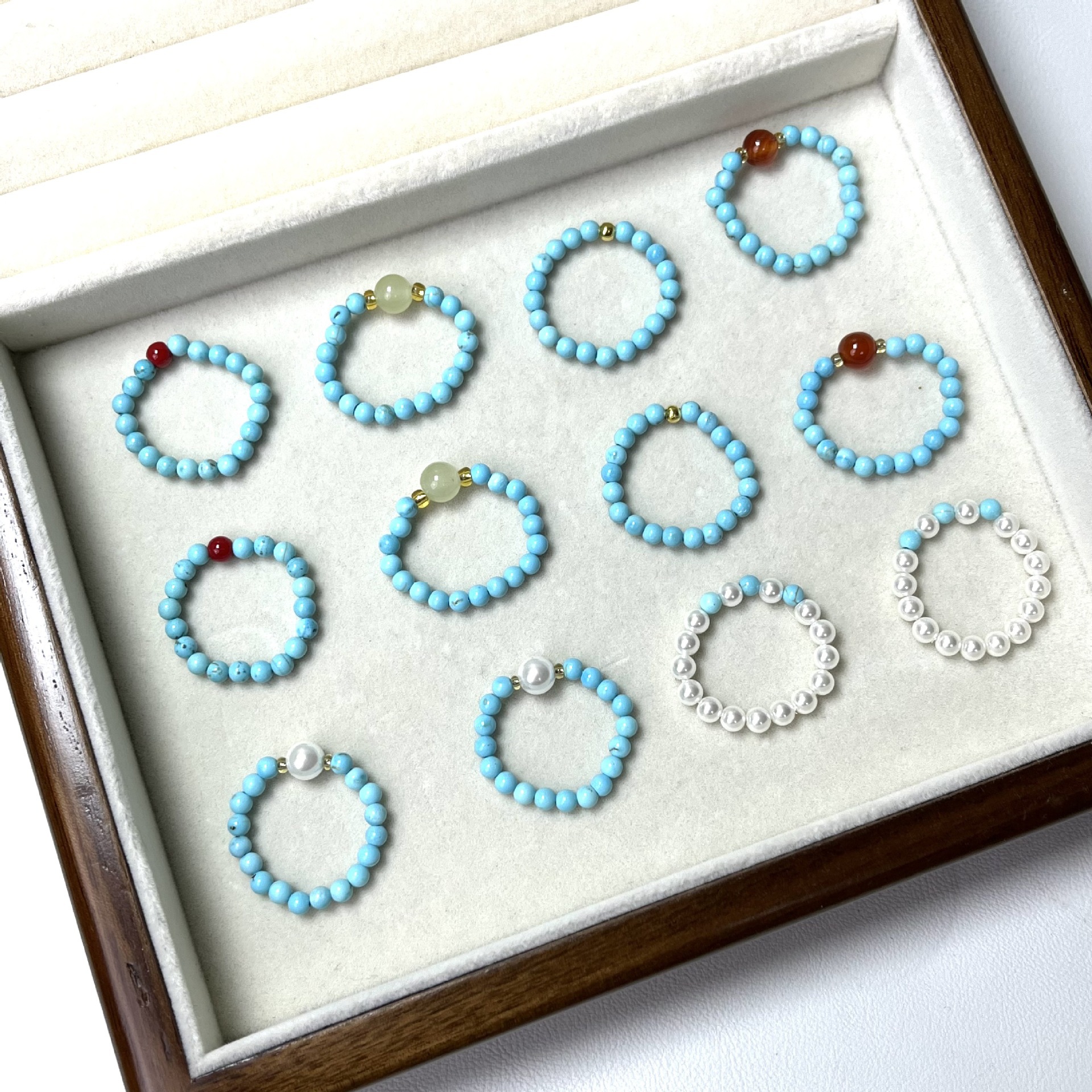 Popular Wholesale Natural Stone Ring Elastic Cord New Chinese Design Beaded Temperament Versatile Men's and Women's Ring Jewelry