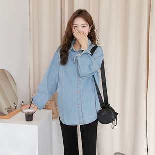 Autumn New style maternity clothes Western style age-reducing loose plus size long sleeve Denim coat trendy hot mom lapel Denim shirt