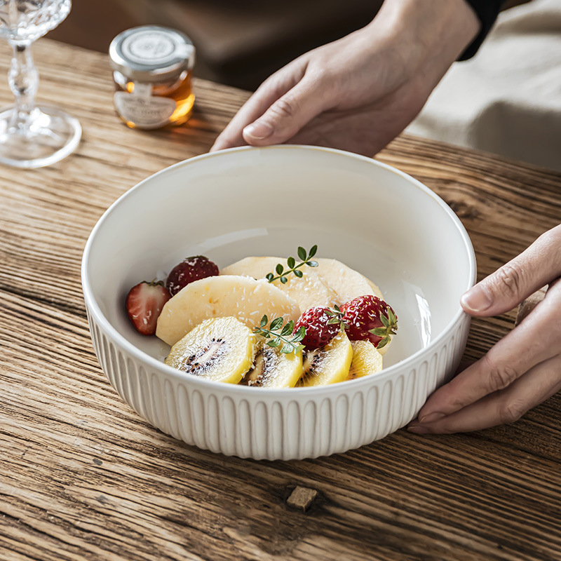 Tacos de cubierta de color sólido del estilo nórdico, cuenco redondo en relieve, cuenco de ensalada doméstico, cuenco de frutas, cuenco de verduras gruesas, cuenco de fideos de restaurante