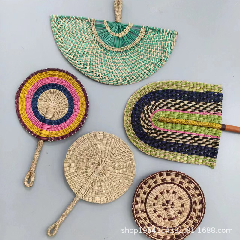 Vietnamese Handmade Sea Grass Woven Fan, Round Hand Fan, African Style Wall Decoration, Homestay Ins Style Daily Use Fan