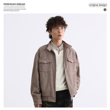 美式复古立领高级感毛呢夹克外套设计师款秋季个性潮牌短款外套