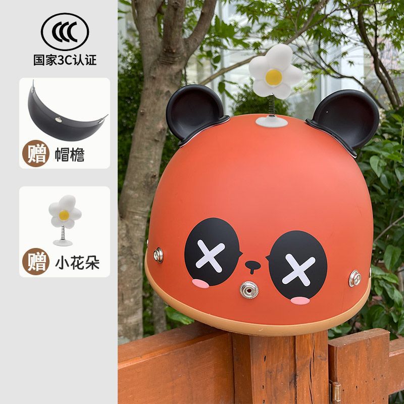 Auto Parts and Accessories, Motuoche Panda Half Helmet - brown-panda-brim-flower