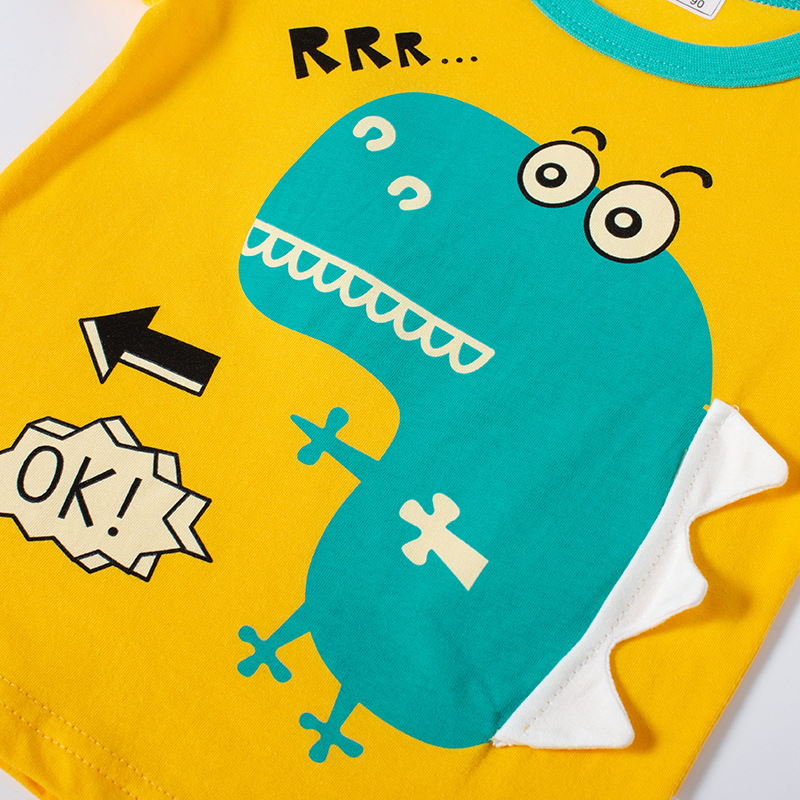 2024 nuevos niños dinosaurio de dibujos animados de verano estilo coreano ropa para niños al por mayor de algodón puro bebé superior entrega de una pieza