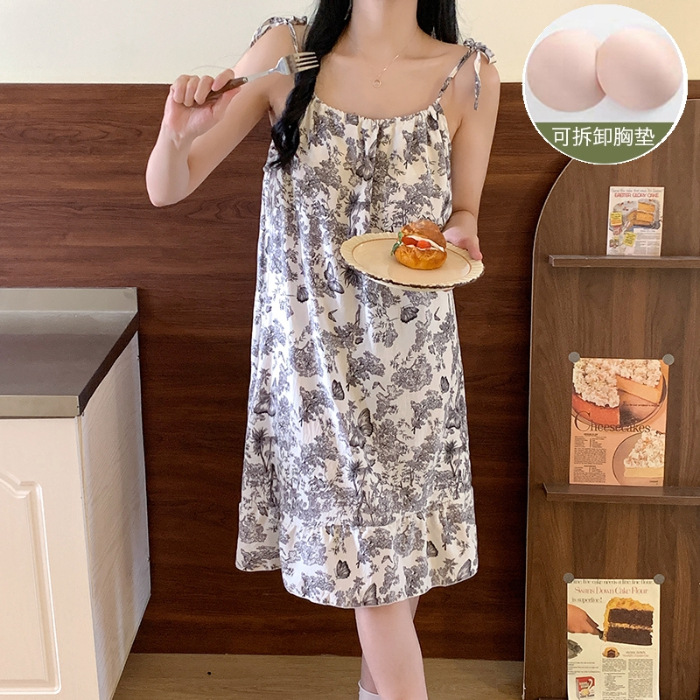 2025 nuevo pijama de flores azules de verano mujer nube de algodón esling dulce lindo pijama ropa de hogar se puede usar fuera