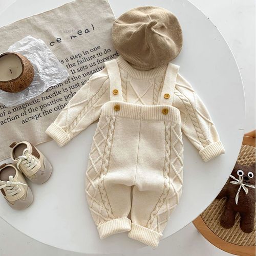  baby Korean style autumn and winter new twist knitted overalls suit male and female baby pullover sweater jumpsuit